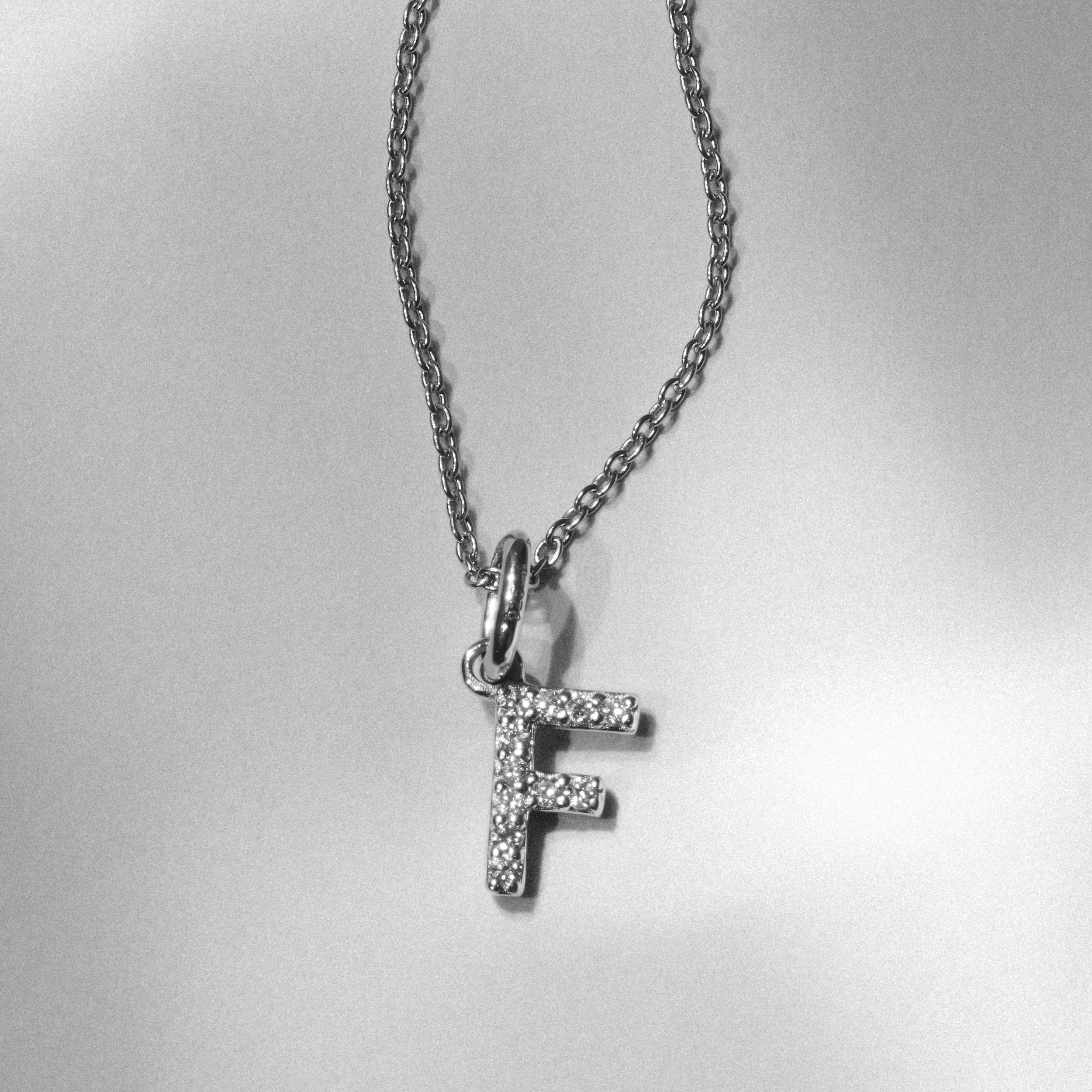 Love Letter Initial F Lab Diamond Necklace set in 925 Sterling Silver